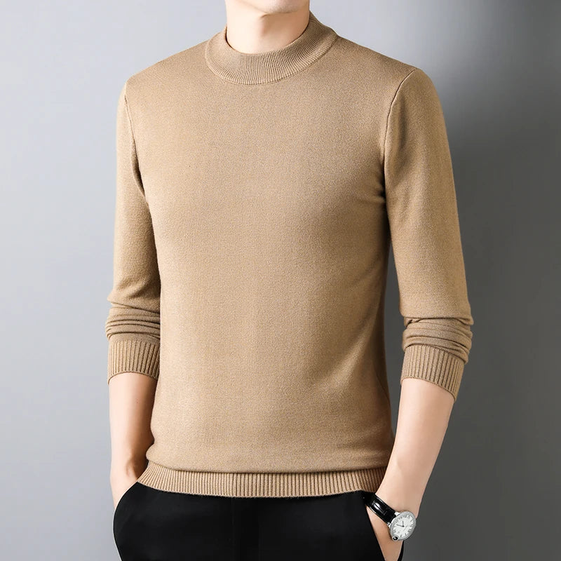 Half Turtleneck Knitwear Sweater New Autumn/Winter Mock Neck Sweatshirts Solid Color Pullovers Man Brand Casual Mens Clothing