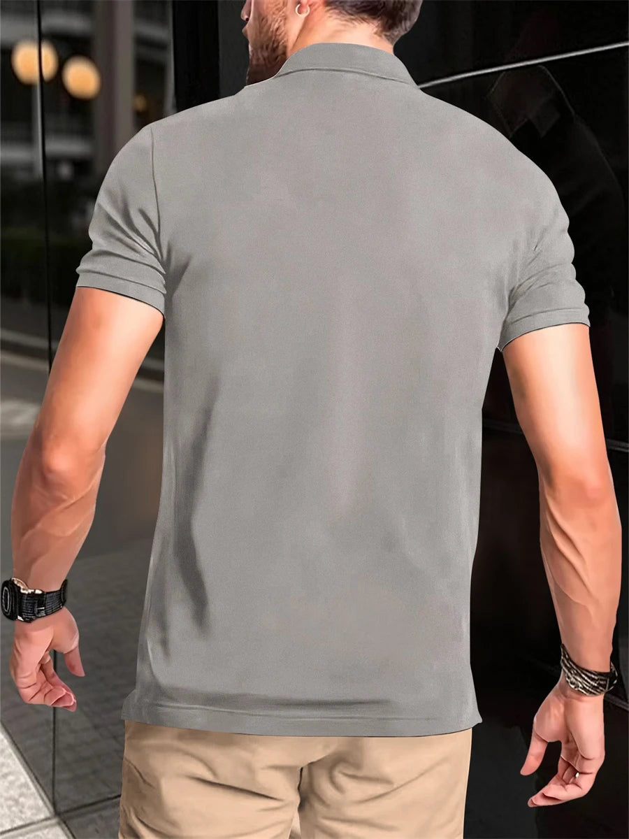 Spring/Summer Men's Short Sleeved Neck T-shirt New Solid Color Casual Polo Shirt Trendy Breathable Loose Top