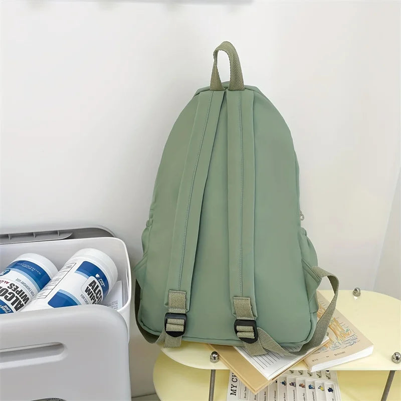 Simple Solid Color Backpack Women 2024 Waterproof Nylon School Bags For Teenager Girls Bookbag Lady Travel Backbag Shoulder Bag