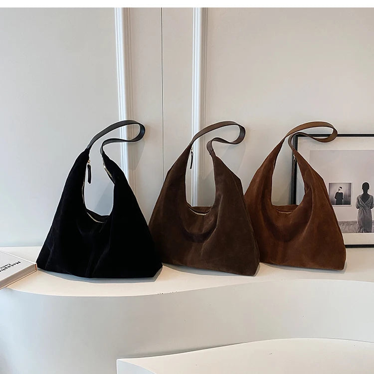 Retro Soft Suede Bag For Women 2023 New Autumn/winter Popular Large Capacity Shoulder Bag Bucket Bag