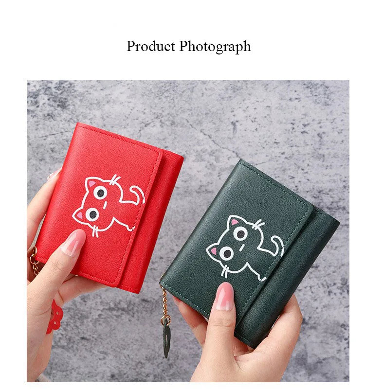 2023 New Women's Wallet Cute Cat Short Wallet Leather Small Coin Purse Girls Money Bag Card Holder Ladies Female Hasp Wallet