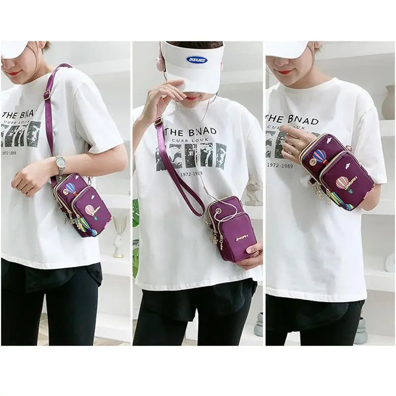 New 7 Color Mobile Phone Crossbody Bags for Women Fashion Women Shoulder Bag Cell Phone Pouch With Headphone Plug 3 Layer Wallet