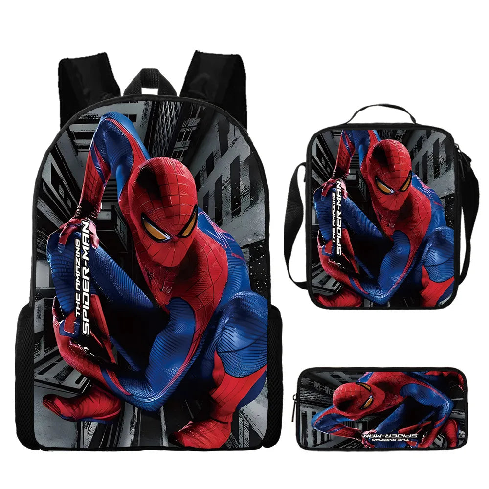 Spidermans Backpack Three Piece Set for Elementary School Students Cartoon Backpack for Boys Backpack Fashion Super-heros Style