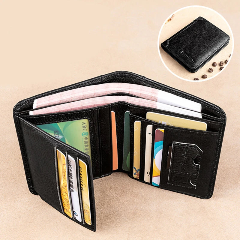 Genuine Leather Rfid Protection Wallets for Men Vintage Thin Short Multi Function ID Credit Card Holder Money Bag