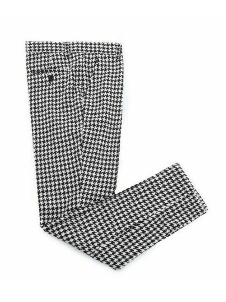 High Quality Houndstooth Men's Casual Suit Pants Length Trousers Men Plaid Slim-fit Straight Business Formal Suit Trousers