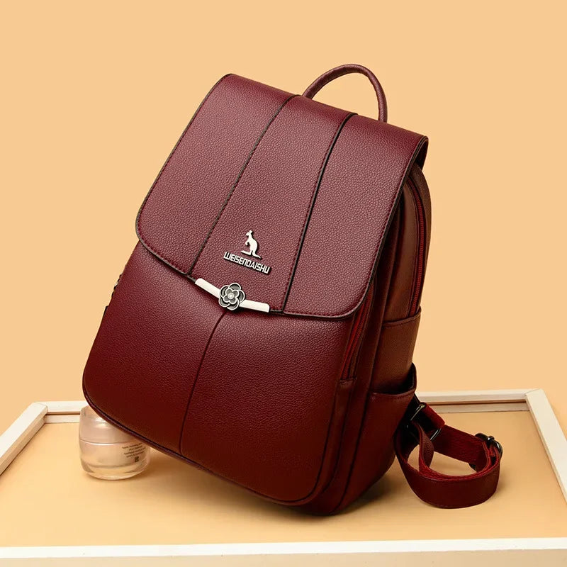 2024 New Fashion Retro Panel Commuter School Bag Women's Backpack PU Soft Leather Casual Lightweight One Shoulder Travel Bag