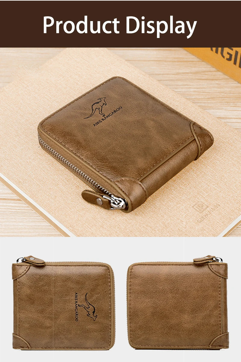 Leather Men’s Wallet Luxury Mens	Purse Male Zipper Card Holders with Coin Pocket Rfid Wallets Gifts for Men Money Bag