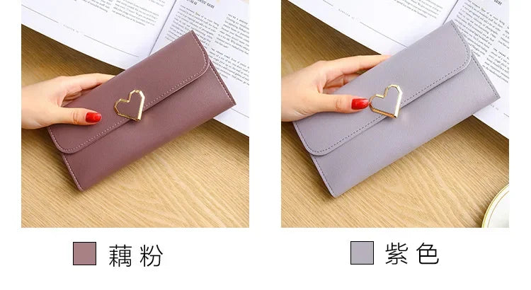 2024 Women Tri-Fold Wallet Metal Heart Pattern Girls Money Pocket Card Holder Luxury Designer Phone Clutch Fashion Card Holder