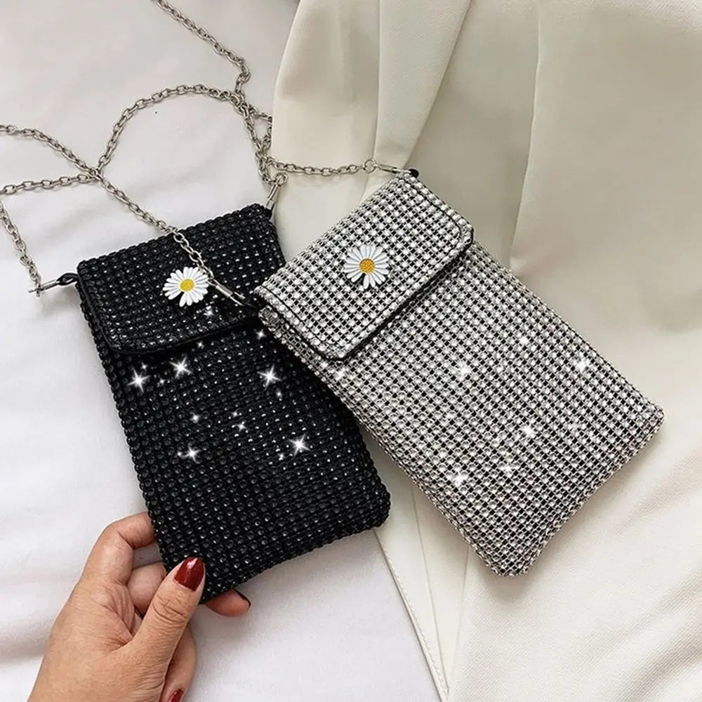 Phone Bag for Women Trend Rhinestone Solid Color Female Handbags Crossbody Shoulder Messenger Bag Casual Ladies Chain Mini Purse