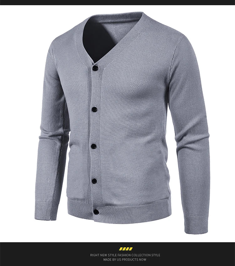 2024 M-5XL Automne Hommes Tricoté Cardigan Mince Col En V Basique Élastique Slim Fit Mince Pull Couleur Unie Décontracté Polyvalent Manteau