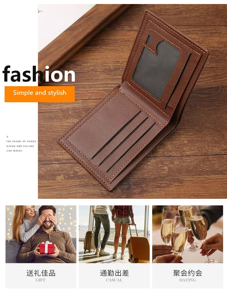 New Men's Wallet Money Bag PU Leather Business Short Wallet Vintage Soft Purse Multi-card Holder Portefeuille Homme Billetera