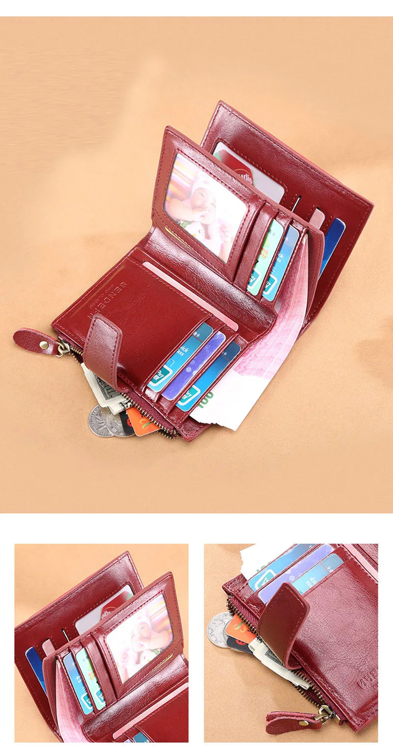 2024 New Short Women Wallets Genuine Leather Zipper Coin Pocket Women Purse Name Engraved Quality Card Holder Kpop Female Wallet