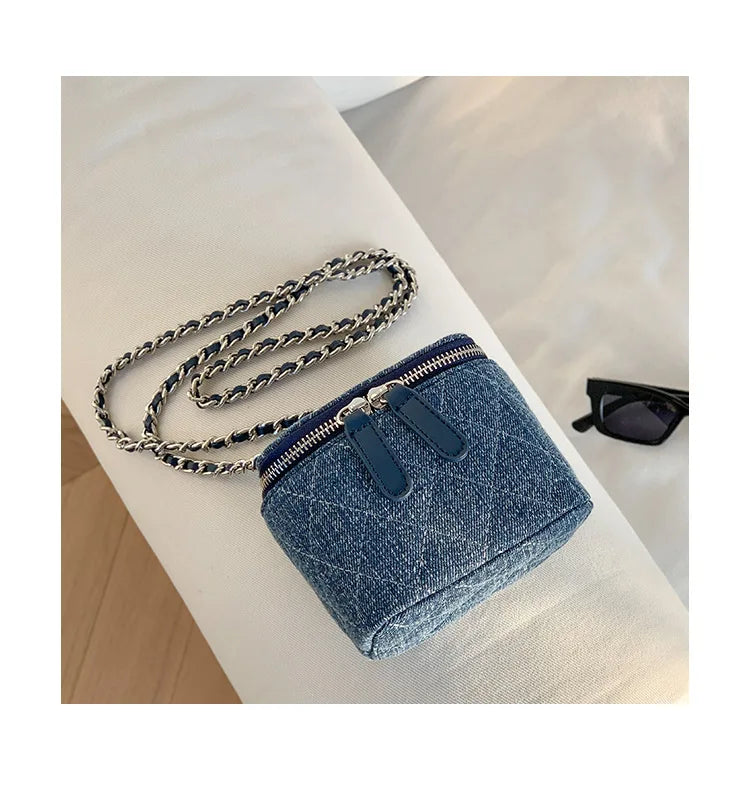 Mini Denim Crossbody Bags for Women 2023 Lingge Chains Shoulder Bag Fashion Brands Box Bag Lipstick Coins Purses and Handbags