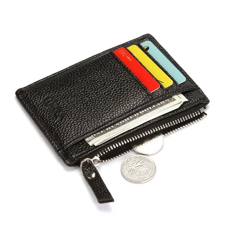 Mini Zipper Card Bag Slim ID Bank Purse Wallet Credit Organizer Portable Small Slim Ultra-thin Short Purse for Men Black