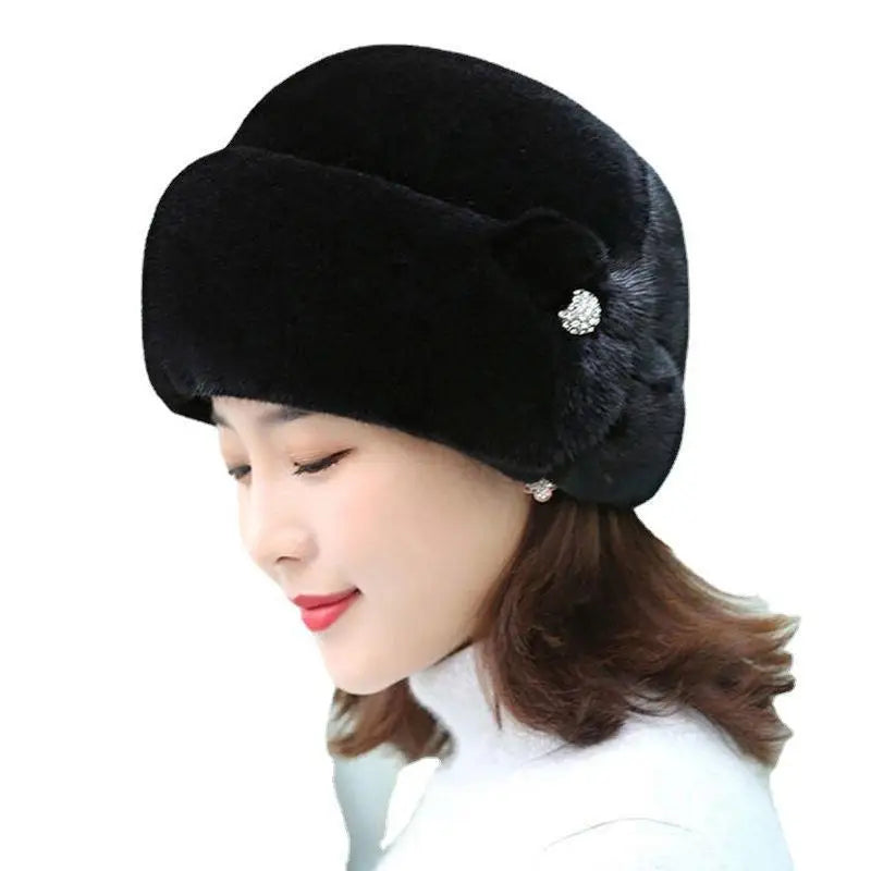 New Mom Style Hat Women's Winter Artificial Mink Hair Top Hat Fashion Leather Warm Hat Middle-Aged and Elderly Fur Bag Cap Trend