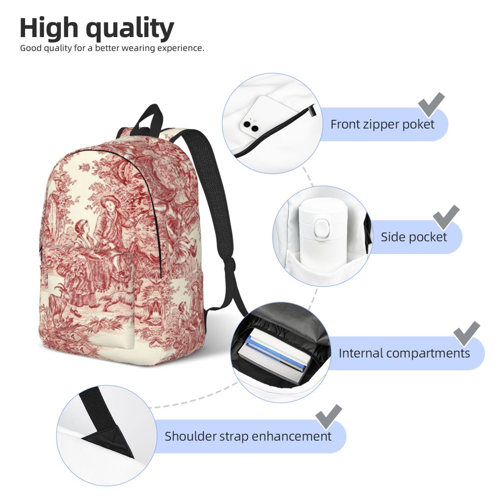 Personalized Navy Blue Toile De Jouy Canvas Backpacks Men Women Basic Bookbag for School College French Countryside Floral Bags