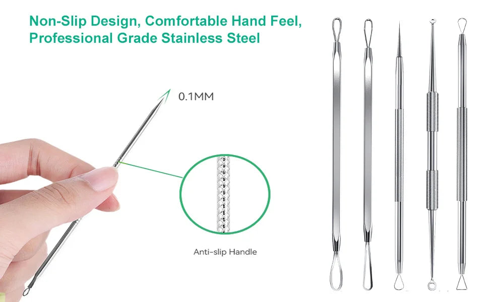 5 قطع من أدوات إزالة الرؤوس السوداء المصنوعة من الفولاذ المقاوم للصدأ، مجموعة أدوات إزالة الرؤوس السوداء للوجه، البثور، حب الشباب، الرؤوس البيضاء، العيوب
