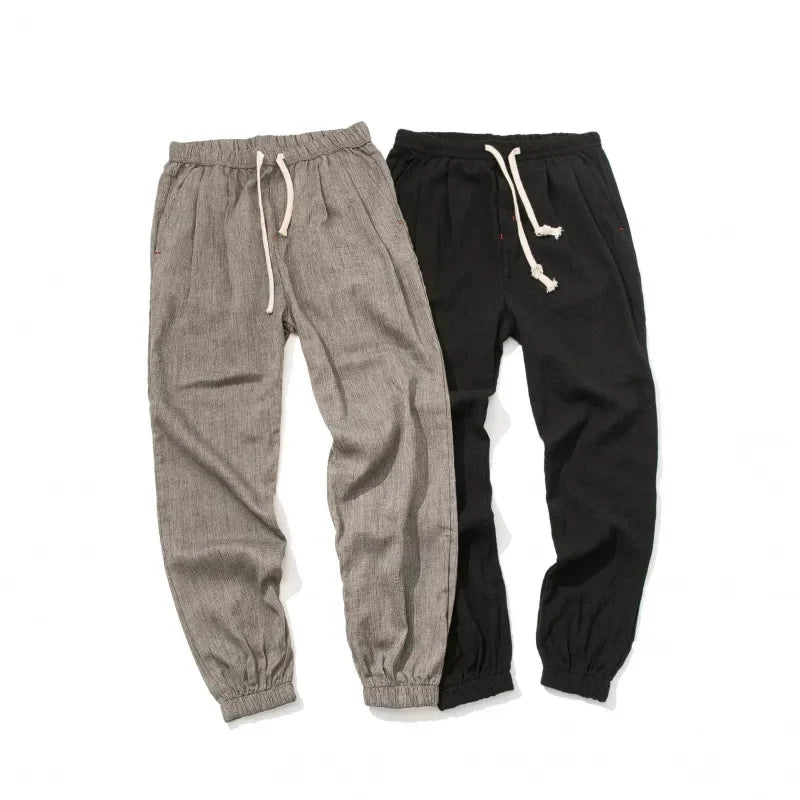 2024 Men's Cotton and Linen Harem Pants Leggings Japanese Casual Pants Chinese Style Bloomers Men's Linen Pants