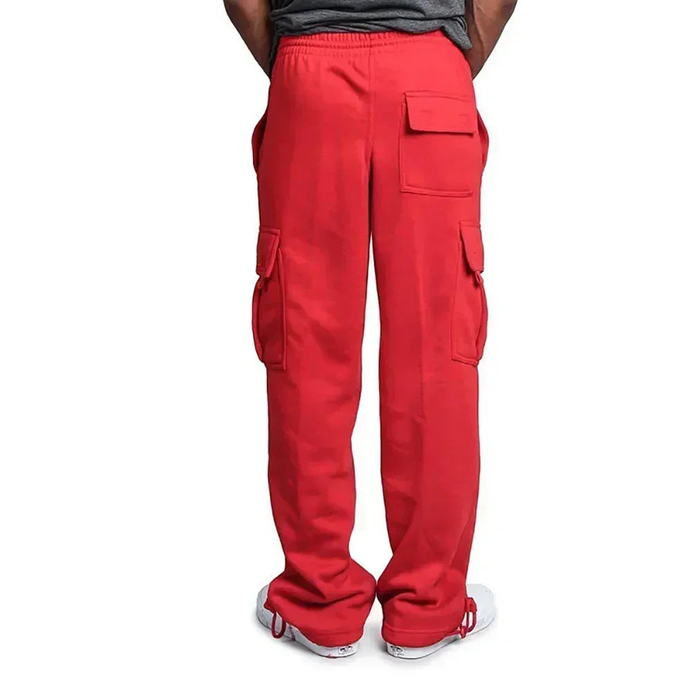 Men Cargo Jogger Pants Autumn Winter Fleece Sweatpants Loose Trousers Multi Pocket Overalls Hip Hop Streetwear Cargo Long Pants