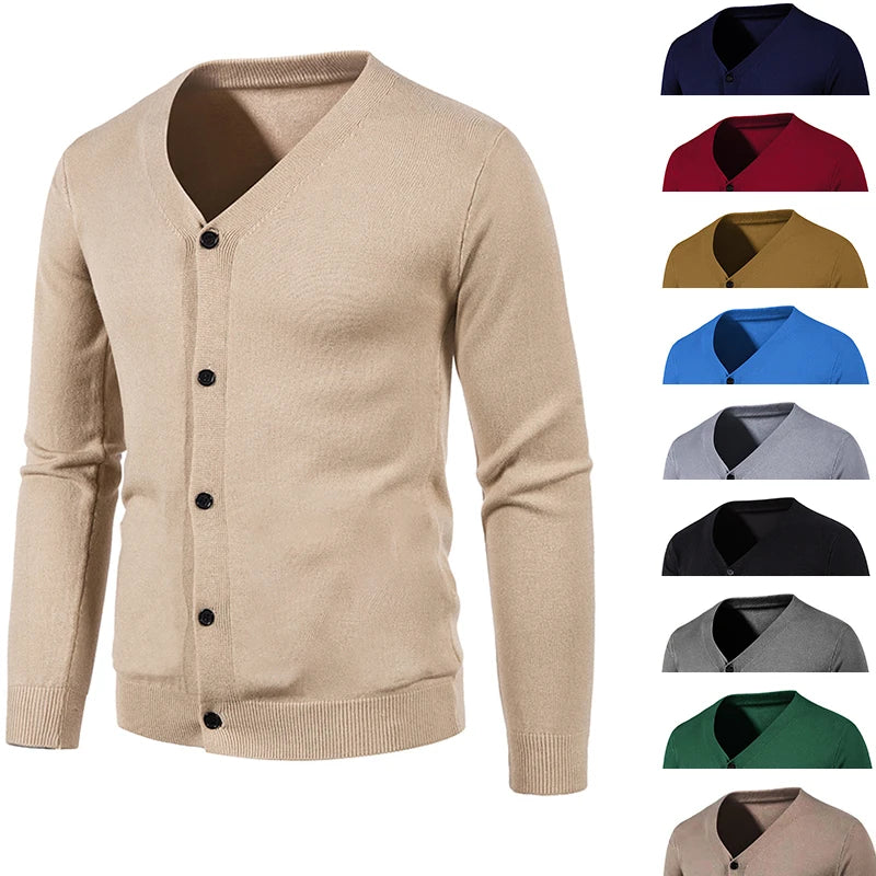 2024 M-5XL Automne Hommes Tricoté Cardigan Mince Col En V Basique Élastique Slim Fit Mince Pull Couleur Unie Décontracté Polyvalent Manteau