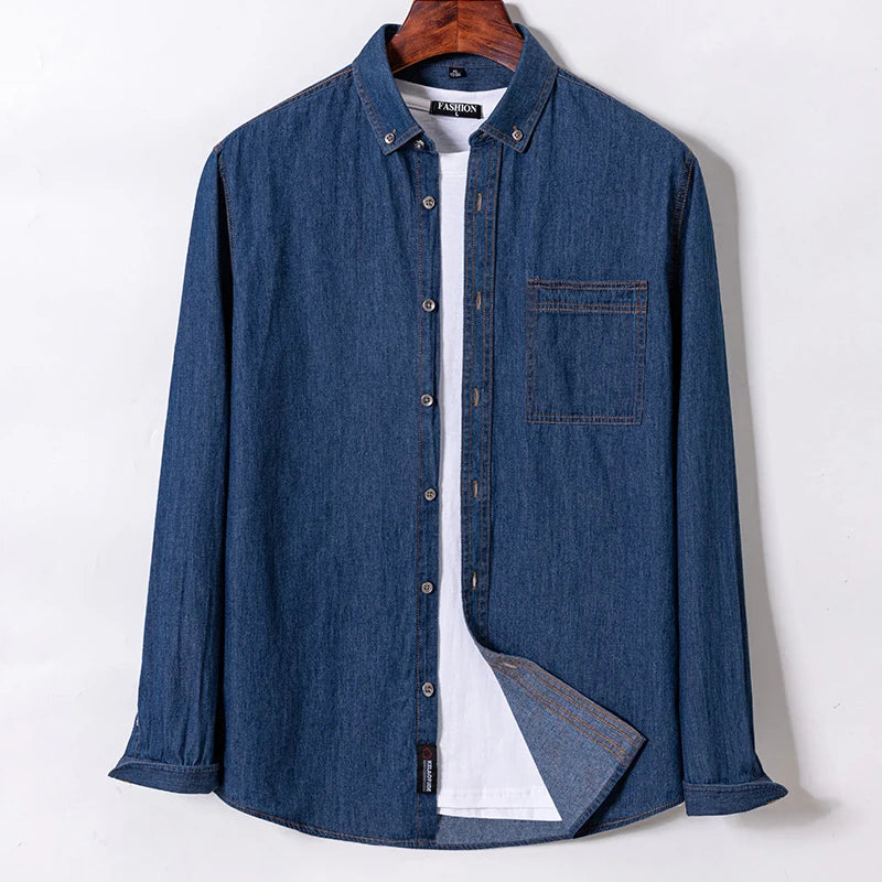 Chemise classique à manches longues en denim 2023, 100 % coton, avec poche, broderie, vêtements confortables