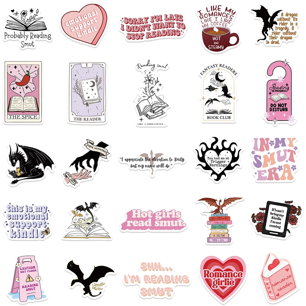 52/102PCS Pink Smutty Romance Bookish Spice Reader Dragon Girl Cartoon Sticker Aesthetic Kindle Ipad Phone Laptop Diary Sticker