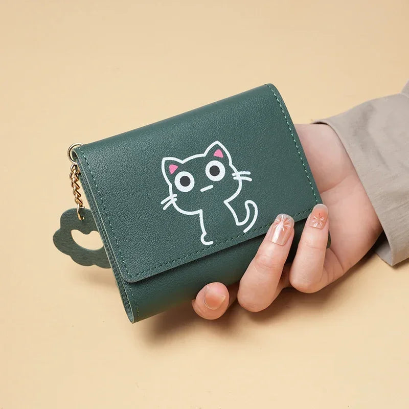 New Women Fashion Wallet Cute Cartoon Cat Girl Credit Card Coin Holder Money Short Purses PU Leather Large Capacity Ladies Purse