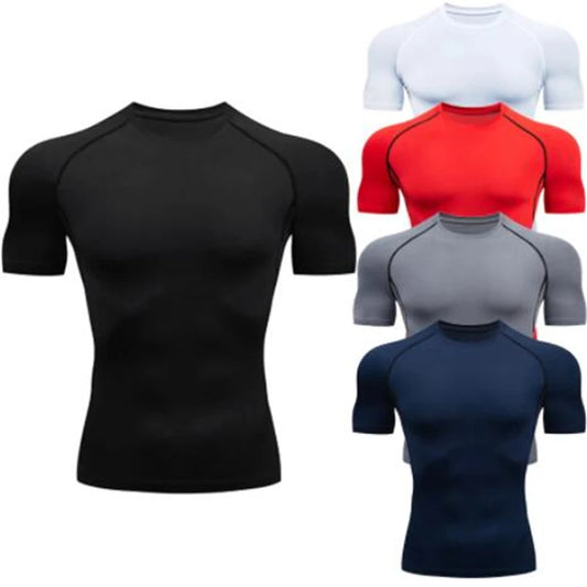 T-shirt de compression pour hommes, vêtements de sport d'été, t-shirt de course, hauts de sport élastiques à séchage rapide, t-shirts d'entraînement de gymnastique athlétique pour hommes 2024