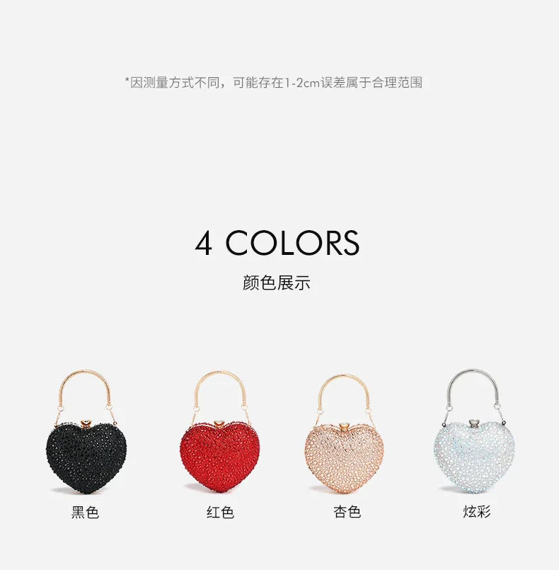 Luxury Diamond Inlay Heart Shape Crystal Clutch Purse Stones Evening Wedding Party Shoulder Bag Handle Rhinestone Mini Handbags