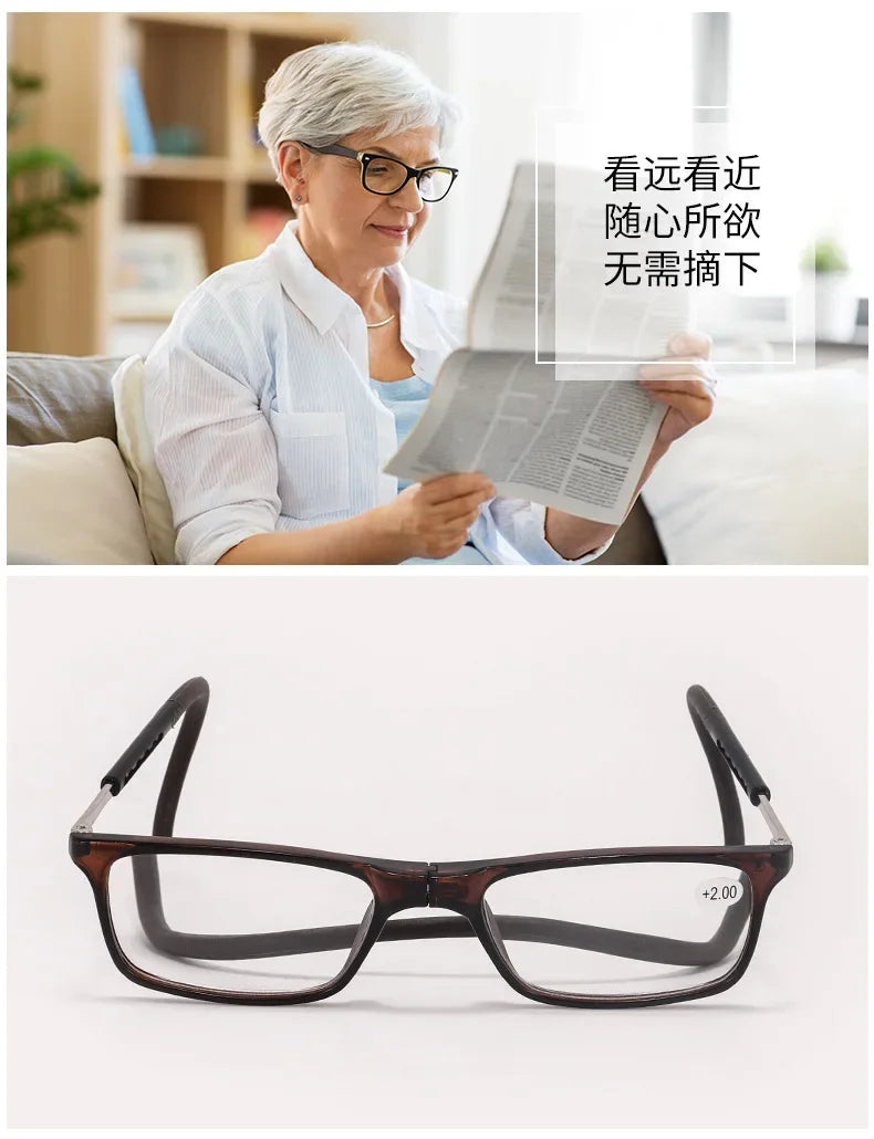 Portable Magnetic Hanging Neck Presbyopia Glasses Magnetic Folding Presbyopia Glasses Scalable Lens Legs