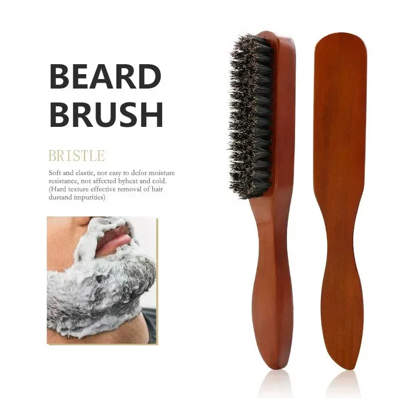 Brosse de nettoyage en poils de sanglier avec manche en bois, brosse de coiffure, brosse à barbe, peigne de coiffure antistatique, outils de rasage pour hommes