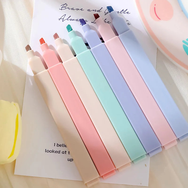 6pcs/set Highlighters Soft Tip Colourful Student Highlighting Underlining Markers Drawing Pens Angled Tip Handwriting Pens