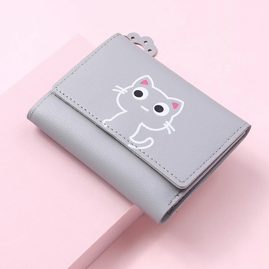 Women's Cute Cat Wallet Female Small Short PU Leather Purse Ladies Card Holder Money Bag Hasp Creative Fashion Wallet Girls Gift