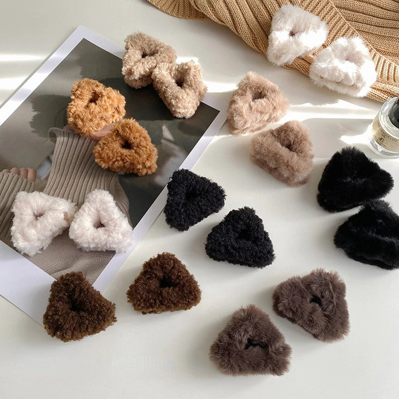 Plush Cat Ears Hair Clips For Women Girls Lamb Cashmere Hairpin Forehead Bangs Clip Fluffy Children New Winter Hair Accessories