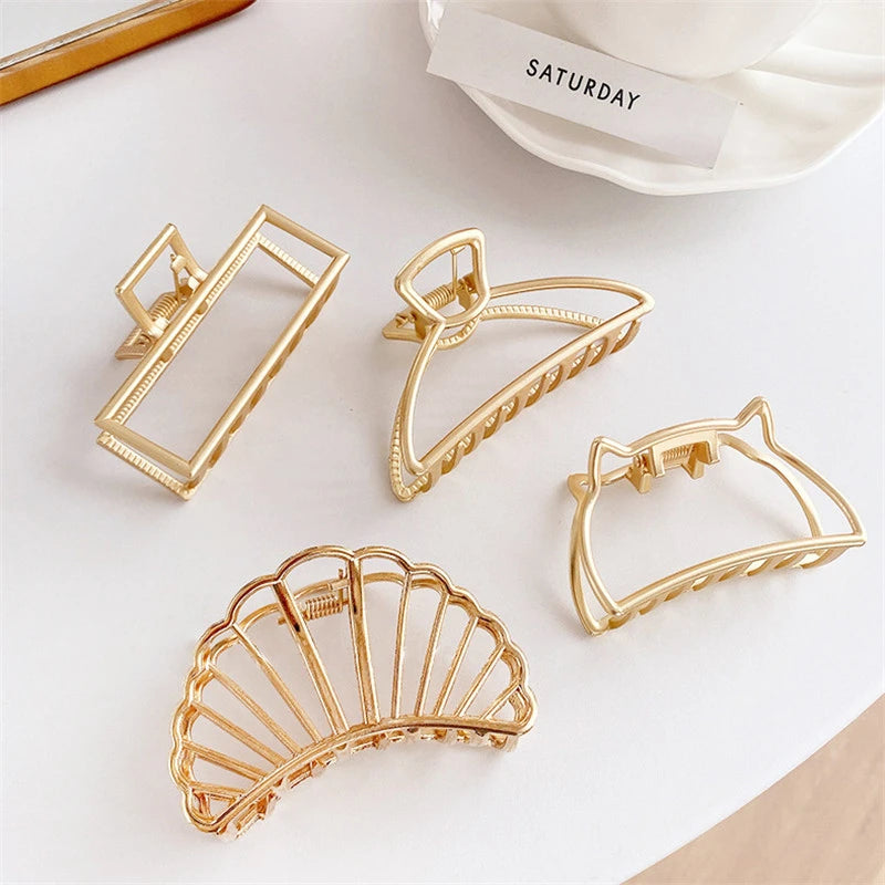 Fashion Metal Hair Claw For Women Gold Silver Color Cross Crab Hair Clip Korean Elegant Geometric Hairpin Girl Hair Accessories