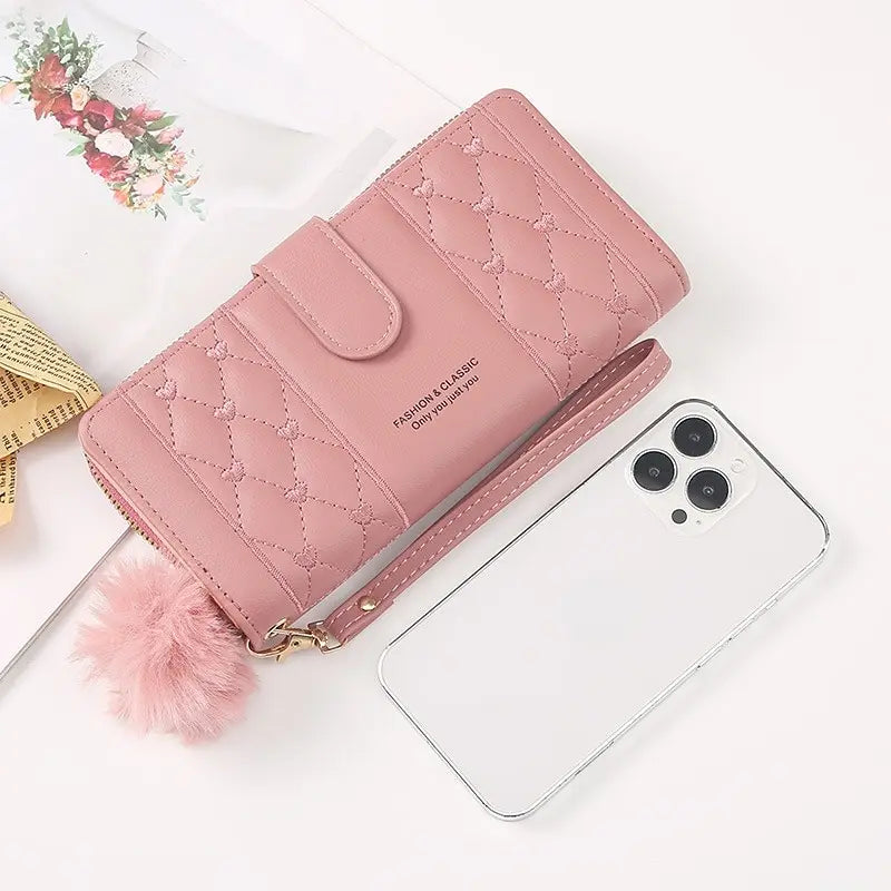 Women Long Wallet Pu Leather Card Holder Large Capacity Hasp Zipper Coin Purse Multi Card Organizer Cell Phone Wristlet Handbag