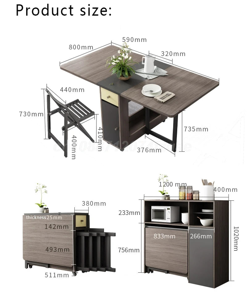 Folding Dining Table Home Ultra-thin Multi-functional Combination Dining Table Multi-person Table With Folding Chairs 0/2/4/6