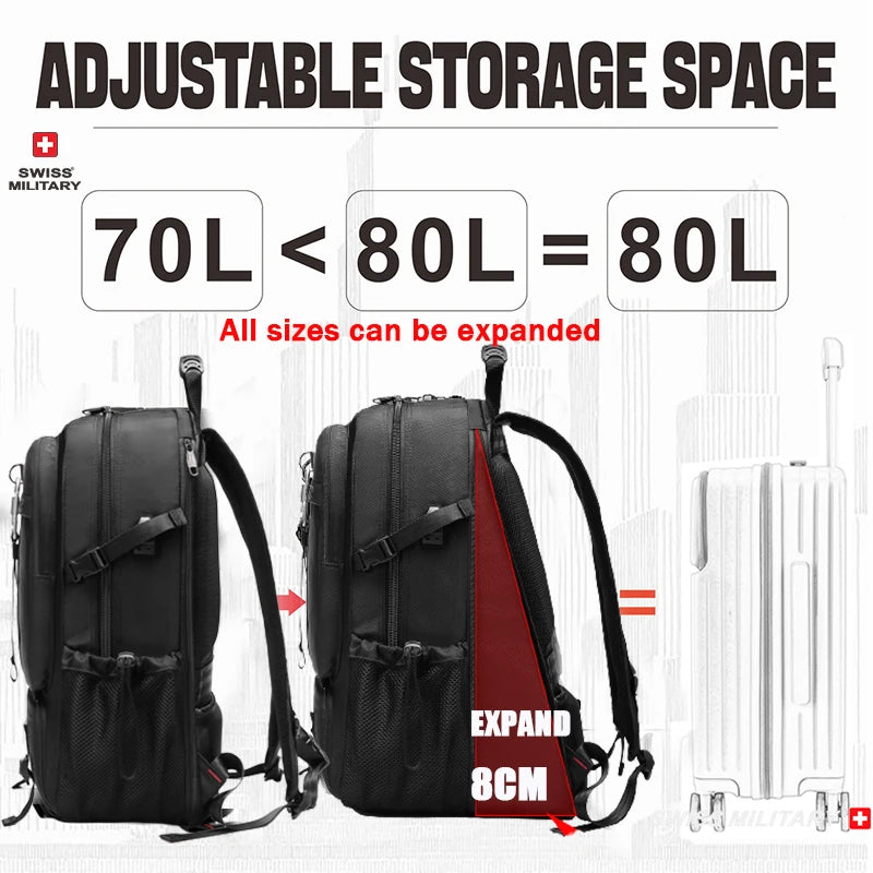 SWISS MILITARY Travel Backpack Men Hiking And Climbing Large-Capacity Backpack Fashion Expandable USB Bag Waterproof Backpack