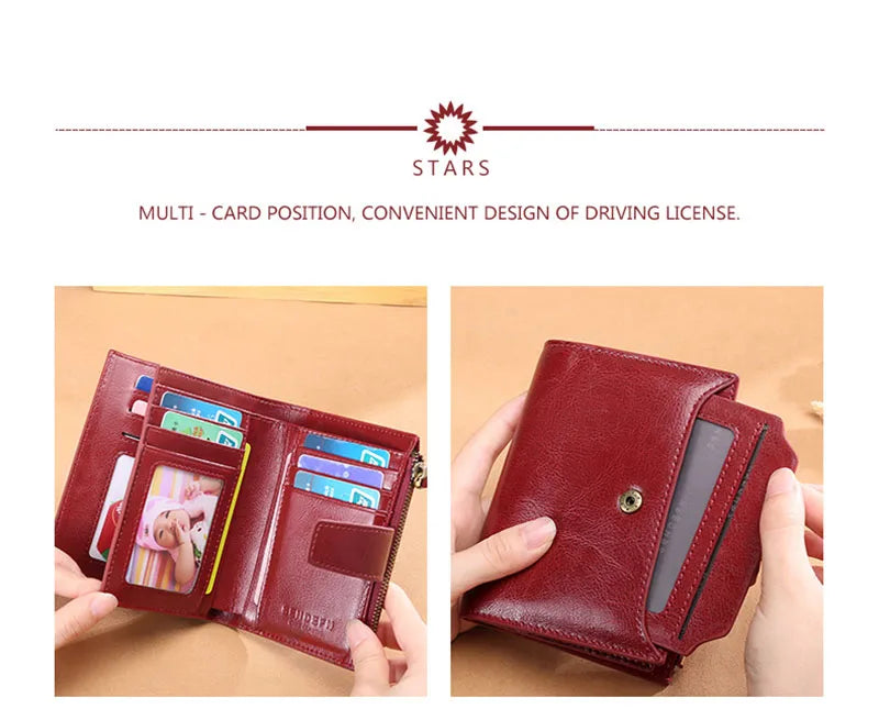 2024 New Short Women Wallets Genuine Leather Zipper Coin Pocket Women Purse Name Engraved Quality Card Holder Kpop Female Wallet