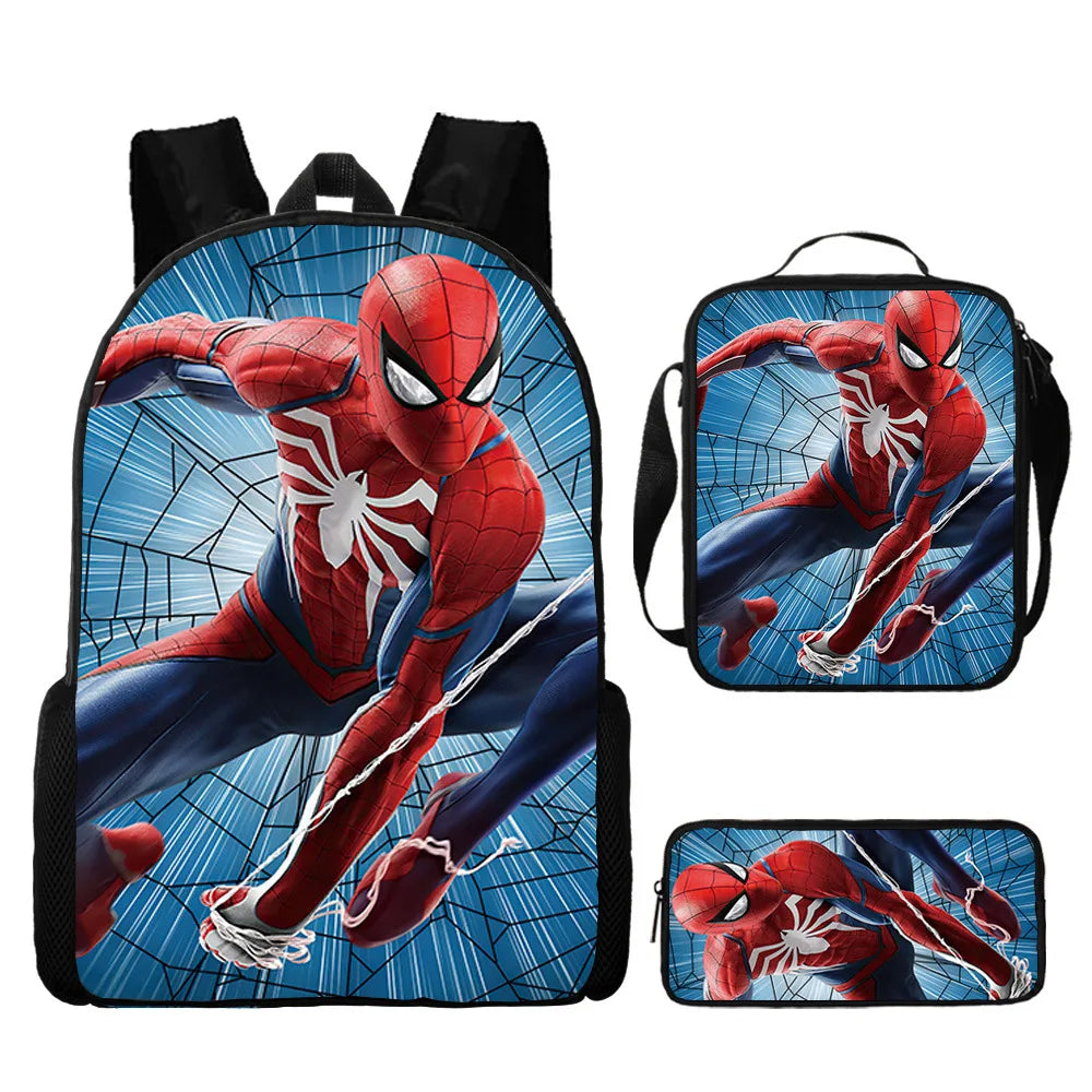 Spidermans Backpack Three Piece Set for Elementary School Students Cartoon Backpack for Boys Backpack Fashion Super-heros Style