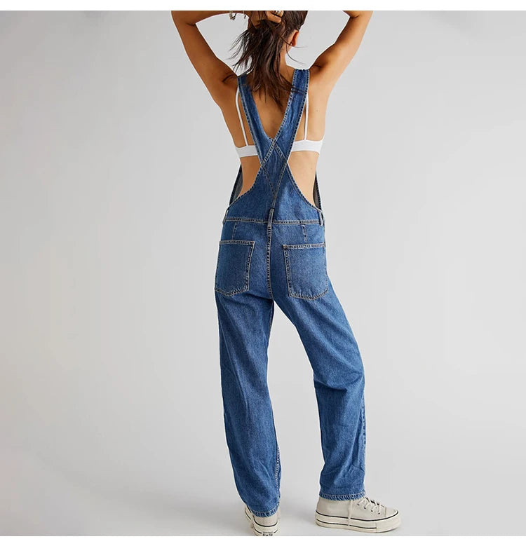 Salopette en jean délavé pour femme, style célébrité Internet, rajeunissante, pantalon ample à jambes larges jusqu'au sol, salopette en jean