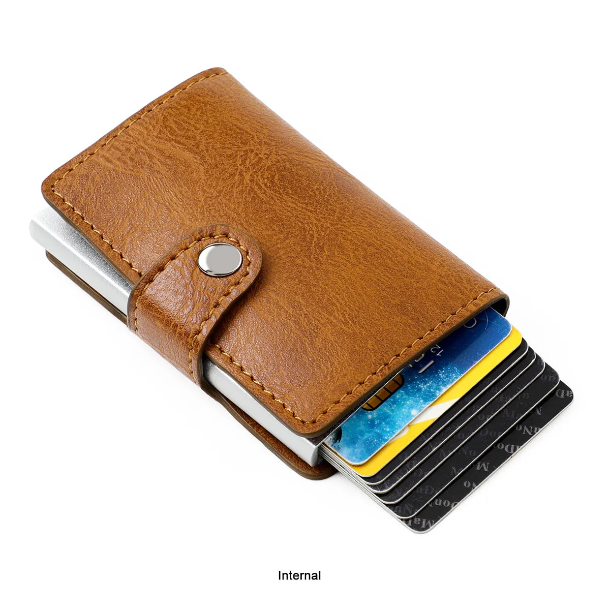 RFID Blocking Credit Card Holder Stainless Steel NFC Anti Scan Business Wallet Genuine PU Leather Purse Money Bag For Men Women