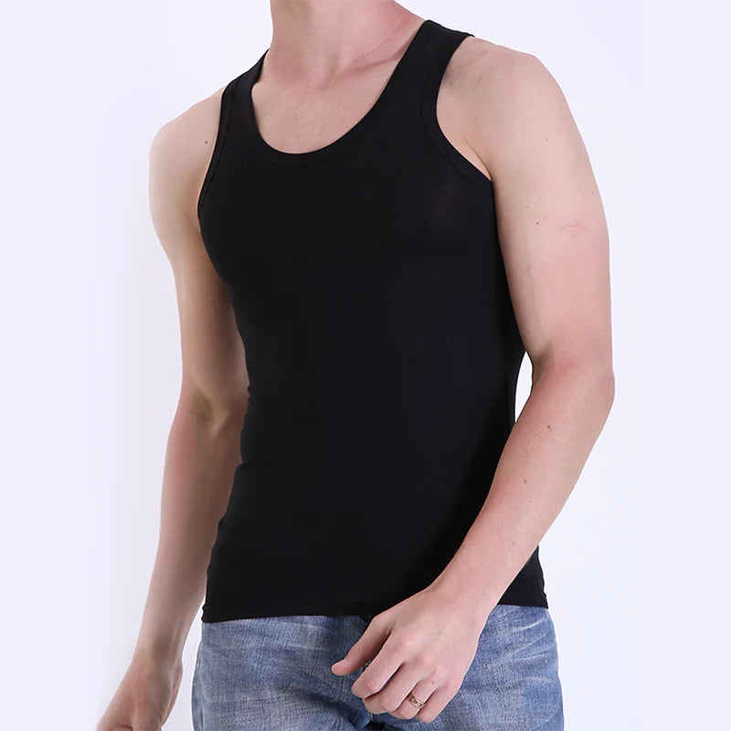 Men's pure cotton vest, fitness and sports training camisole, summer white fitted sleeveless t-shirt with a base sweatshirt