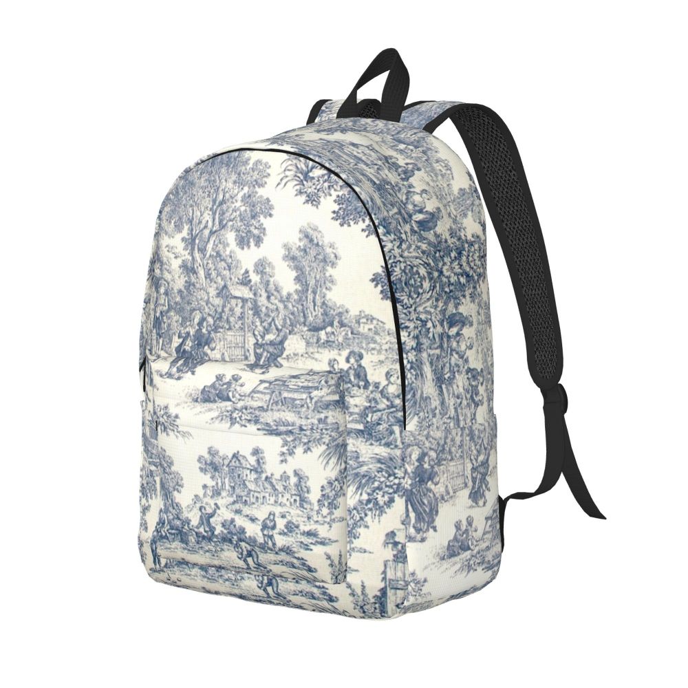 Personalized Navy Blue Toile De Jouy Canvas Backpacks Men Women Basic Bookbag for School College French Countryside Floral Bags