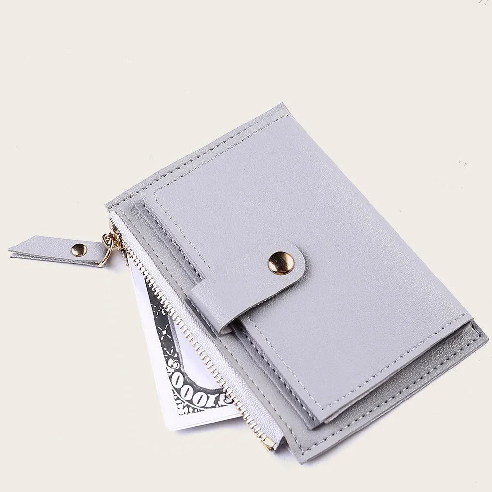 Women Fashion Small Wallet Purse Solid Color PU Leather Mini Coin Purse Wallet Credit Card Holder Bags Zipper Coin Purse