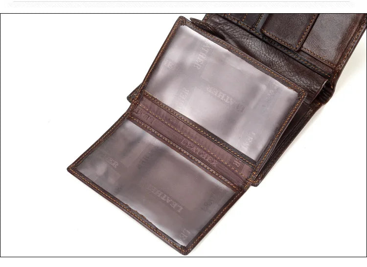 New Men Wallet Cowhide Genuine Leather Wallets Coin Purse Clutch Hasp Open Top Quality Retro Short Wallet