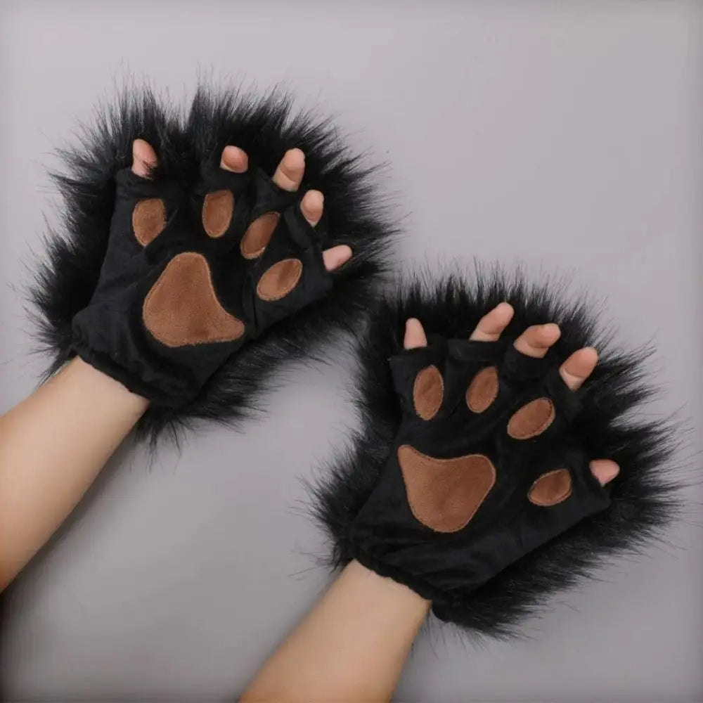 New Lolita Fingerless Gloves Plush Wolf Paws Foxes Claws Mittens Gothic Party Accessory Cosplay Costume