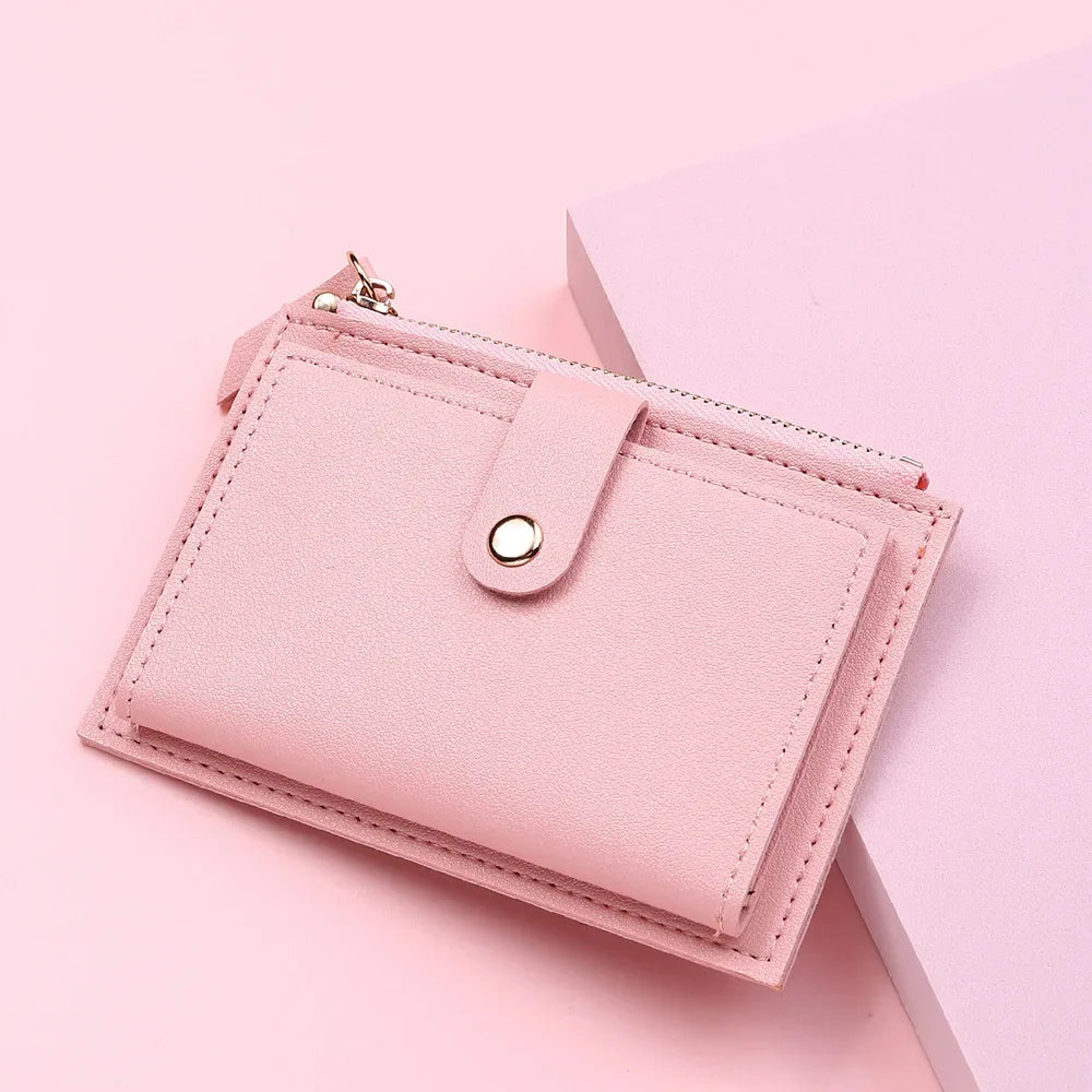 Women Fashion Small Wallet Purse Solid Color PU Leather Mini Coin Purse Wallet Credit Card Holder Bags Zipper Coin Purse