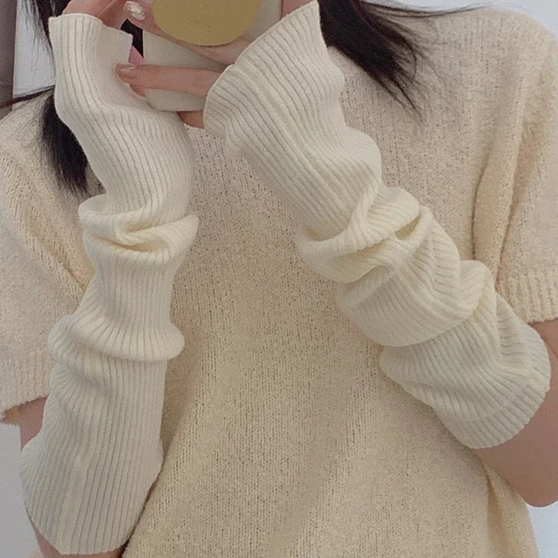 Women Knitted Arm Warmer Long Fingerless Gloves Mitten Winter Y2K Solid Arm Sleeve Fashion Casual Soft Girls Clothes Punk Gloves