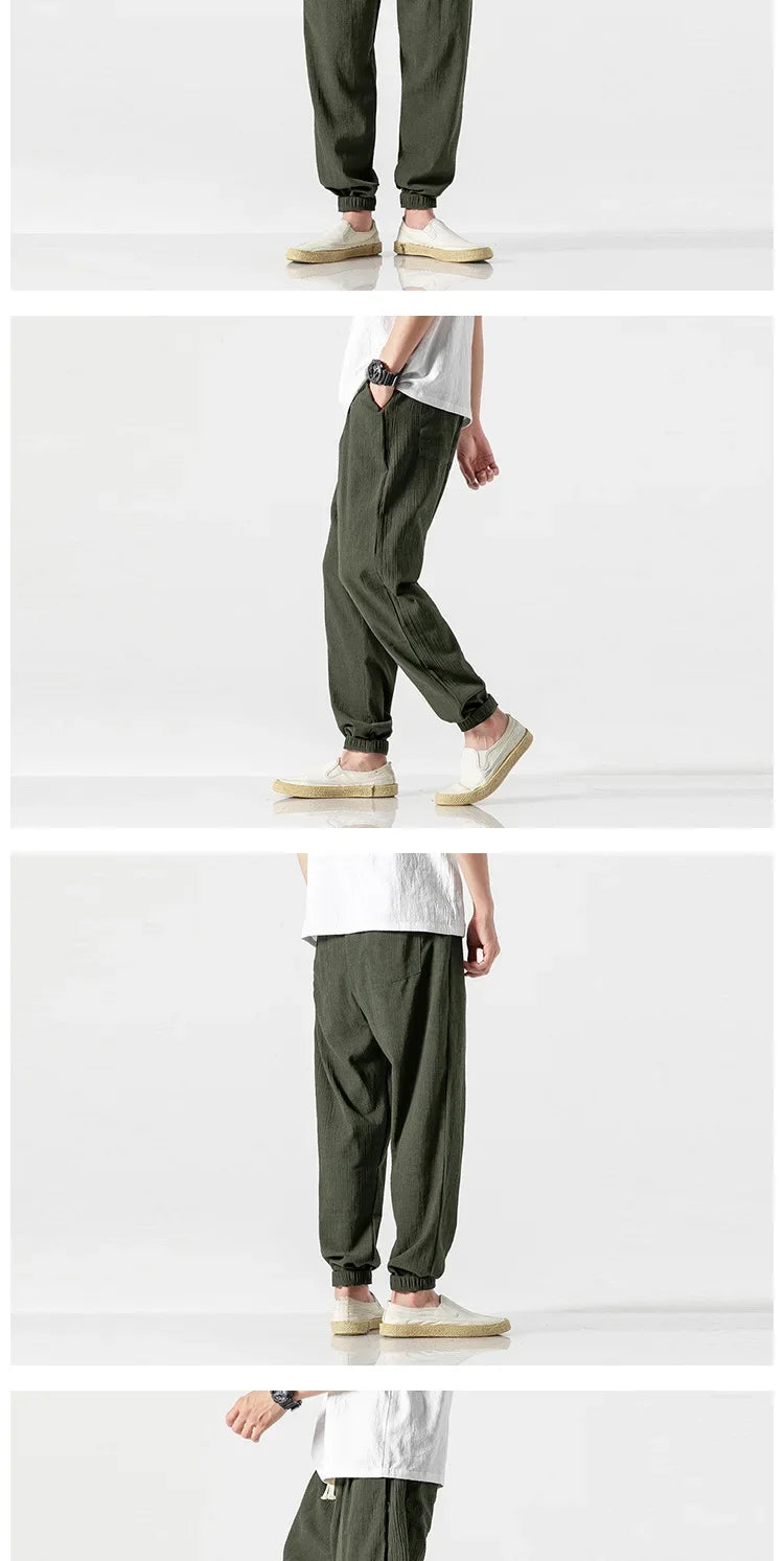 2024 Men's Cotton and Linen Harem Pants Leggings Japanese Casual Pants Chinese Style Bloomers Men's Linen Pants